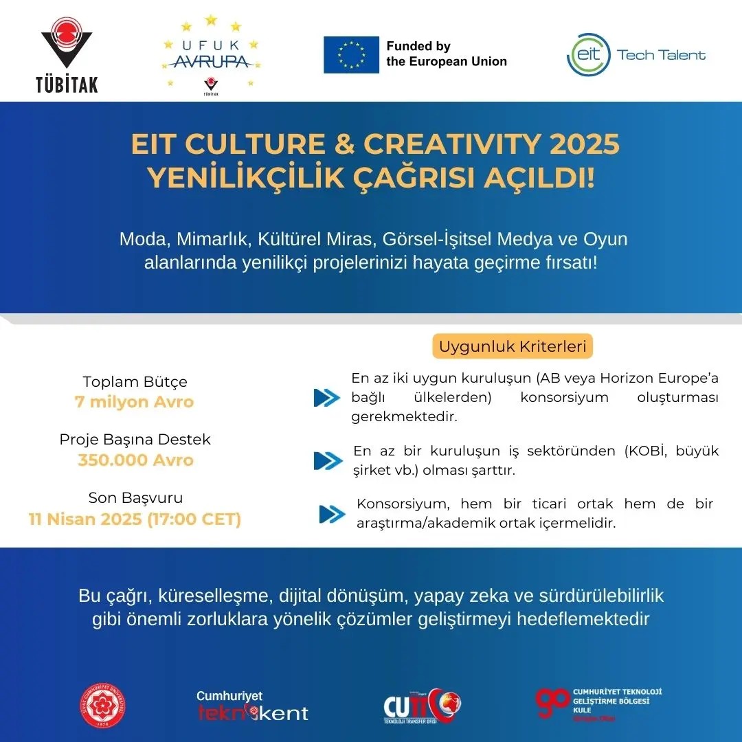EIT CULTURE CREATIVITY 2025 YENİLİKÇİLİK ÇAĞRISI AÇILDI!
