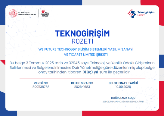 We Future Technology Bilişim Sistemleri Yazılım San. ve Tic. Ltd. Şti.'ye Sanayi ve Teknoloji Bakanlığından Ödül