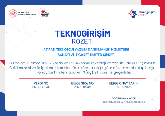 Atirad Teknoloji Yazılım Danışmanlık Hizmetleri San. ve Tic. Ltd. Şti.'ye Sanayi ve Teknoloji Bakanlığı’ndan Ödül