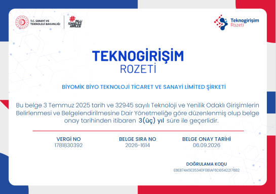 Biyomik Biyo Teknoloji Tic. ve San. Ltd. Şti.'ye Sanayi ve Teknoloji Bakanlığından Ödül