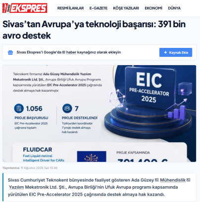 Sivas’tan Avrupa’ya Teknoloji Başarısı: 391 Bin Avro Destek
